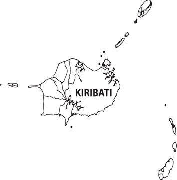 Simple black and white line art map outline of the island nation of kiribati with clear borders