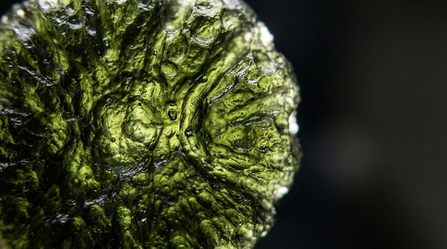 Raw Moldavite Tektite Macro &ndash; Meteorite Impact Glass Texture