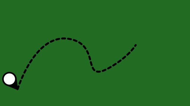 Minimal travel path animation, airplane following dotted line between pins green screen, points 1 a and 2 b, travel path airplane map 4k, seamless loop motion graphics for logistics tracking.