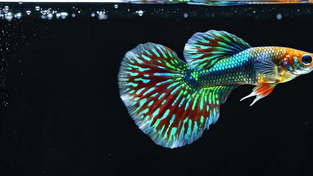 Colorful guppy fish swimming in water.