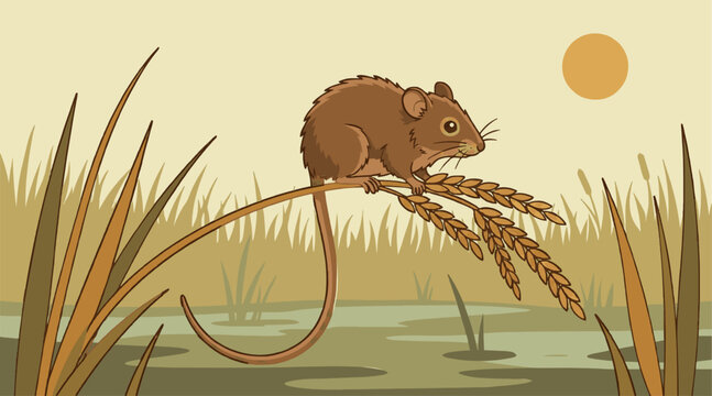 Long-tailed Mouse on Wheat Stalk