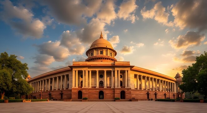 Parliament of india new delhi sunrise