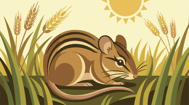 Striped Field Mouse in Wheat Field