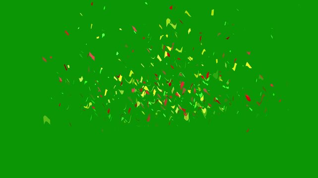 3D confetti explosion with green background. Celebration Party Burst Affect. Confetti Particles failing with luma Matte Channel, new year eve graphics, slow motion glitter for video compositing. 4k