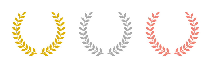 Laurel wreath of victory icon, set of gold, silver and bronze medals, laurel frame ranking, winner awards premium prizes, best quality, awarding ceremony championship © dlyastokiv