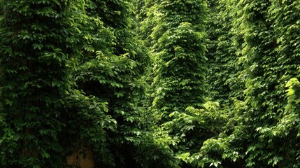 Obraz premium Dense green ivy vines covering a wall in summer