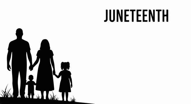 Juneteenth family silhouette vector illustration celebrating freedom and heritage. Juneteenth family holding hands with children, representing unity and remembrance.