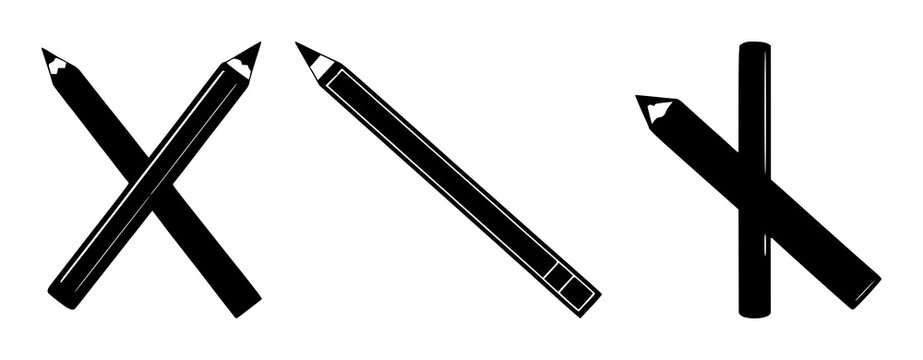 Pencil and ruler crossed set with solid black icon on white background featuring drawing, design, drafting with illustration and vector