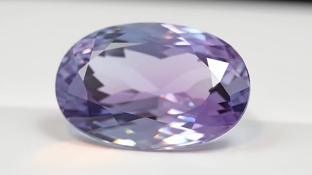 Oval cut gemstone with color gradient displayed against a white background