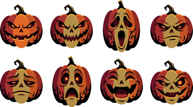 Halloween pumpkins with horror movie faces.