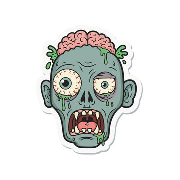 Funny Cartoon Zombie Sticker with Exposed Brain