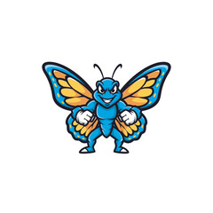 Obraz premium Strong Butterfly Mascot Muscle Character Vector Illustration