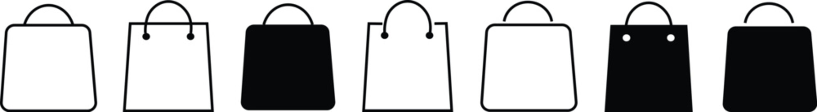 Collection of various shopping bags with different designs and colors  white and black shopping bags with and without handles and straps