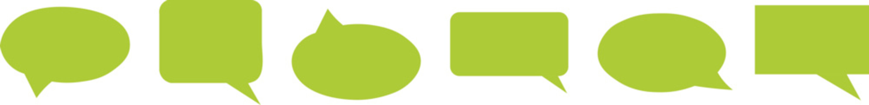 Collection of green speech bubbles in various shapes and sizes for communication and dialogue representation in digital media and design  isolated on transparent background