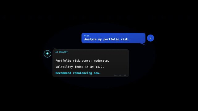 Chat conversation on portfolio risk analysis and rebalancing recommendation. Ideal for financial blogs, investment websites, and educational materials on asset allocation.
