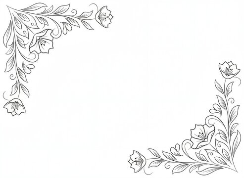 Elegant black floral corner frame with simple flowers and leaves. Floral design element perfect for invitations or announcements.

