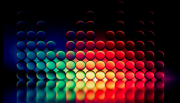 3D neon sphere matrix with radiant color and dark reflection