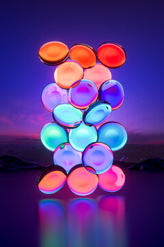 3D iridescent orb stack with pastel glow and glossy balance