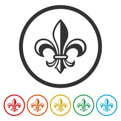 Fleur de lis icon. Set icons in color circle buttons © sljubisa