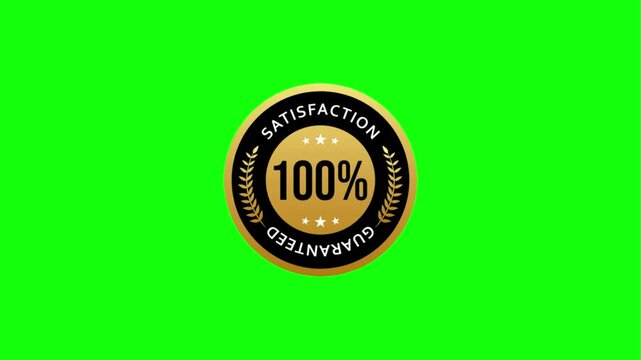 Gold seal "100% Satisfaction Guaranteed" badge on green screen for product and service assurance