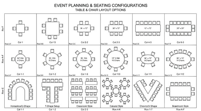 Event planning and seating configurations table and chair layout options