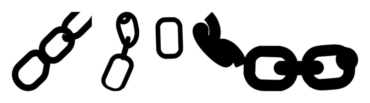 Supply chain management set with solid black icon on white background featuring links, chain, connectivity with flow and process
