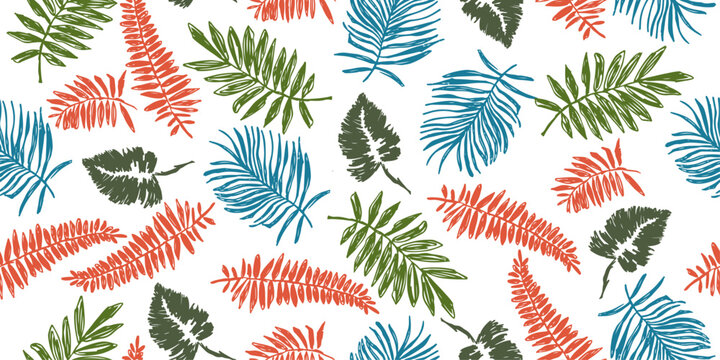 Seamless tropical leaf pattern, Hawaiian summer vector background image