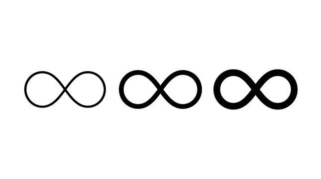 Three black infinity symbols with varying line thicknesses arranged in a row on a clean white background, symbolizing eternal connection and representing infinite possibilities