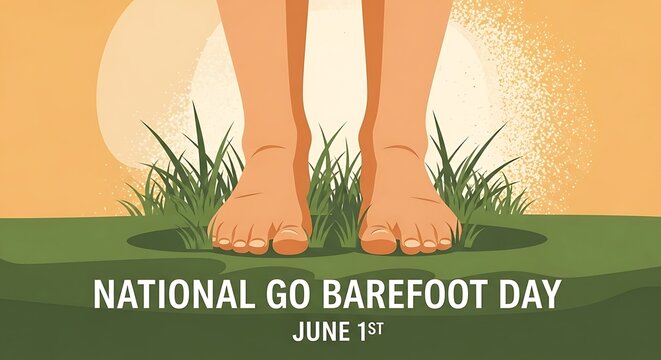 Bare feet standing on green grass for national go barefoot day on june first