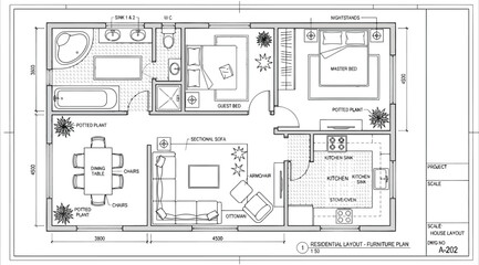 Detailed architectural floor plan for a residential house with dimensions © S.Siam