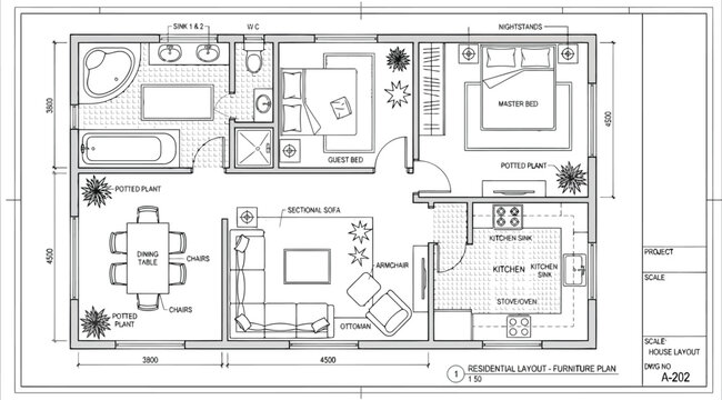 Detailed architectural floor plan for a residential house with dimensions