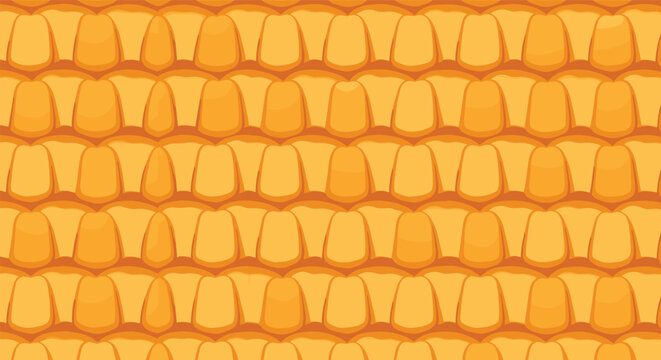 Seamless background pattern consists of tightly packed golden yellow corn kernels creating a natural vegetable texture design.