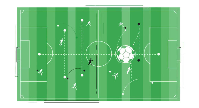Soccer players on green field plan.