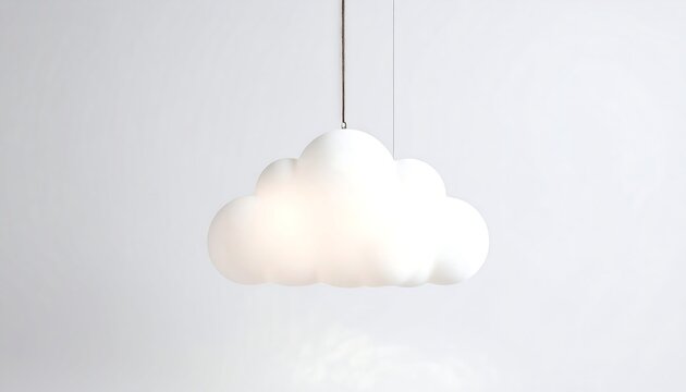 A white cloud-shaped pendant light hangs from a light gray background.  Soft, diffused light emanates from within the cloud form
