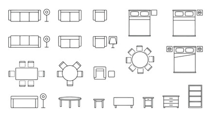 Set of furniture icons for floor plan design, top view © Saharia