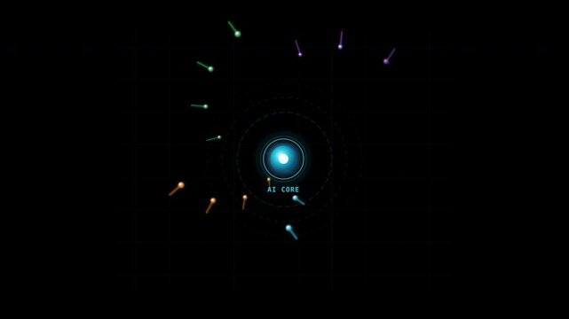 Light blue glowing circle with colorful dots, great for technology, abstract backgrounds, digital art, design concepts, and modern layouts.