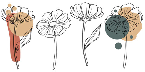 Minimalist Boho Botanical Line Art Collection: Tropical Leaves and Flowers with Organic Abstract Shapes © Tinulya