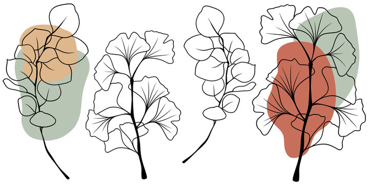 Minimalist Boho Botanical Line Art Collection: Tropical Leaves and Flowers with Organic Abstract Shapes