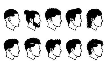 Fototapeta premium Collection of trendy haircut silhouettes for men