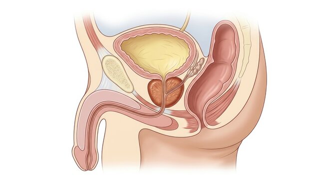 Male genitourinary structure: prostate gland, bladder organ, urinary system, pelvic region, zonal morphology, clinical insight, pathology study, inflammation develop.