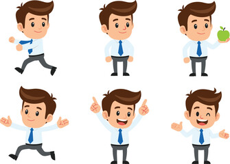 Fototapeta premium Businessman Character Set Vector Illustration with Different Poses Gestures Emotions for Corporate Presentation and Marketing Design