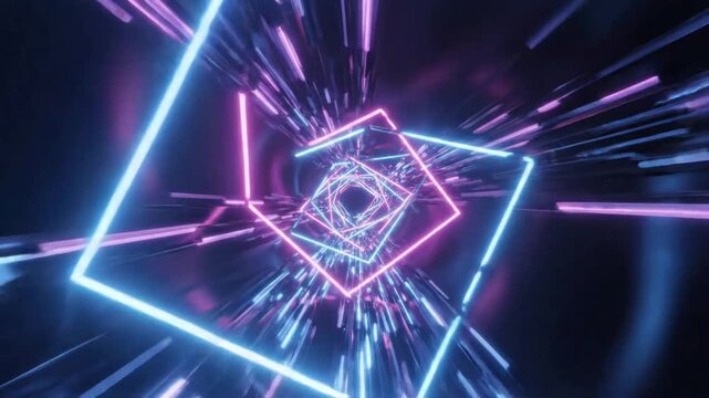 Explore abstract light loops in neon colors with dynamic visuals showcasing endless movement and energy in an infinite space