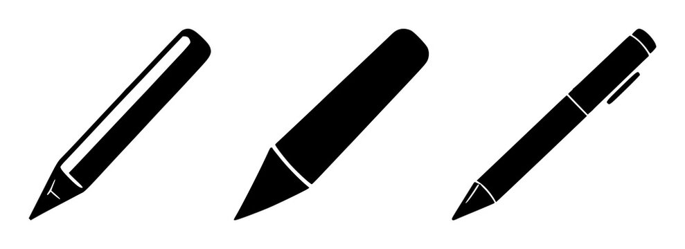 Digital signature stylus pen set with a solid black outline icon on white background featuring digital drawing, fine tip, stylus with minimalism and monochrome