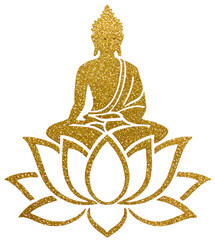 Obraz premium Illustration PNG of Golden glitter Buddha statue on lotus for vesak day