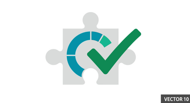 Green Check Mark Puzzle Piece Icon.
