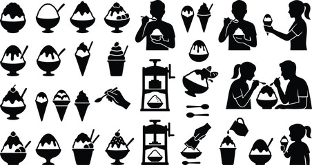 Obraz premium Black and white dessert and ice cream icons collection isolated on white background, Vector