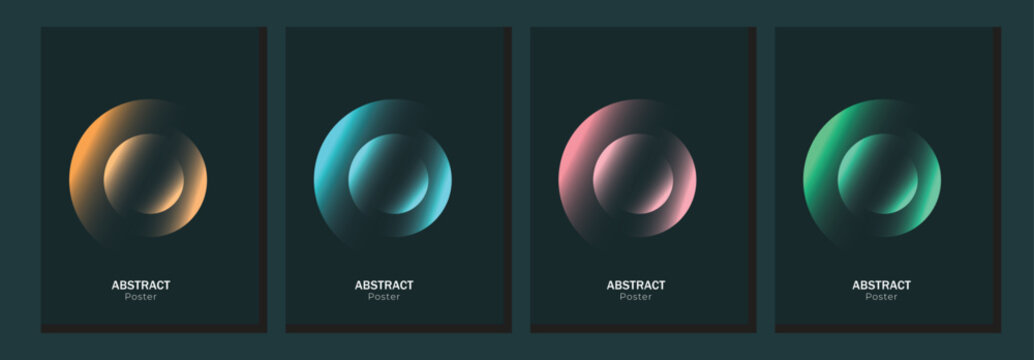 Posters set with gradient, noise, blur abstract shapes.  abstract background with soft colored spheres for creative Digital Art. 