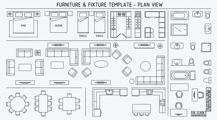 Obraz premium Furniture and fixture template plan view for interior design