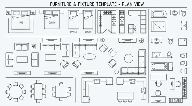 Furniture and fixture template plan view for interior design
