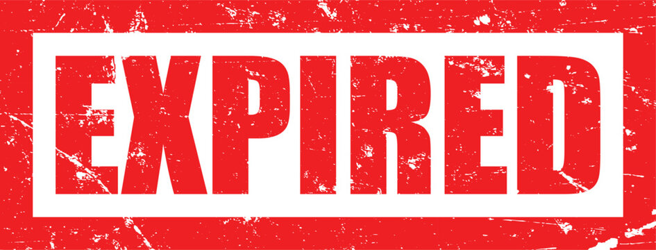 Expired red rubber stamp design with grunge texture isolated on white background flat icon.